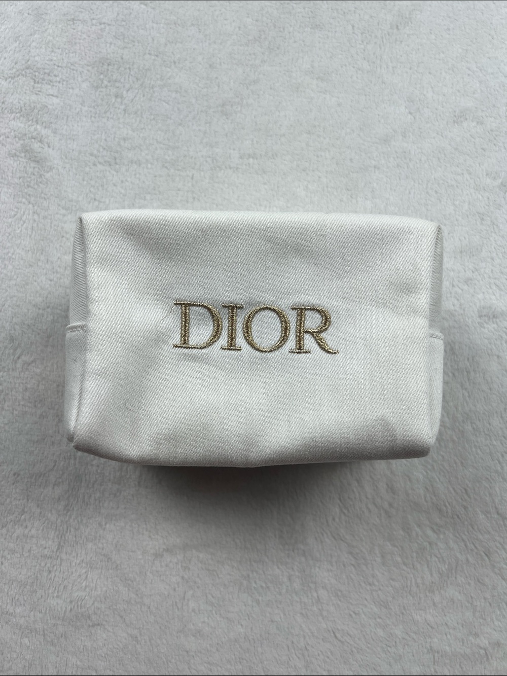 Dior Beauty GWP square pouch Beauty White Denim Cosmetic Pouch Gold Logo GWP